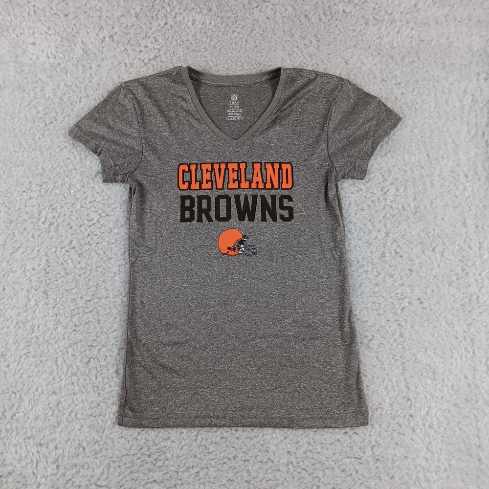 NFL Team Apparel‎ Cleveland Browns V-Neck T-Shirt Womens XL 14/16 Heather Grey
